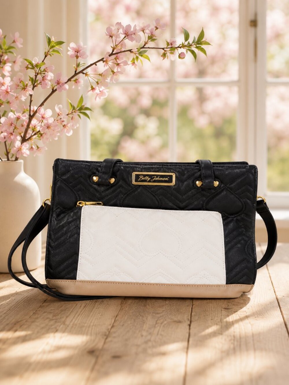 Betsy Johnson Coquette Heart Quilted Satchel Colorblock